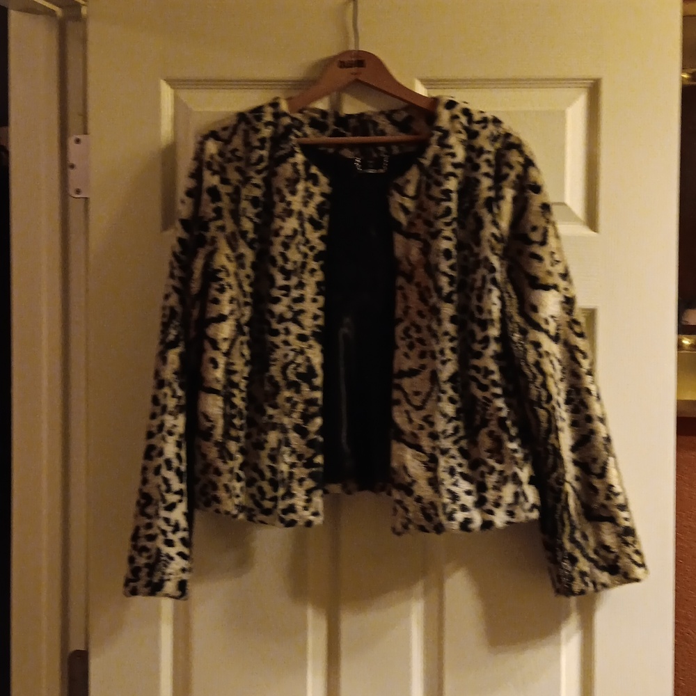 Express faux leopard fur jacket